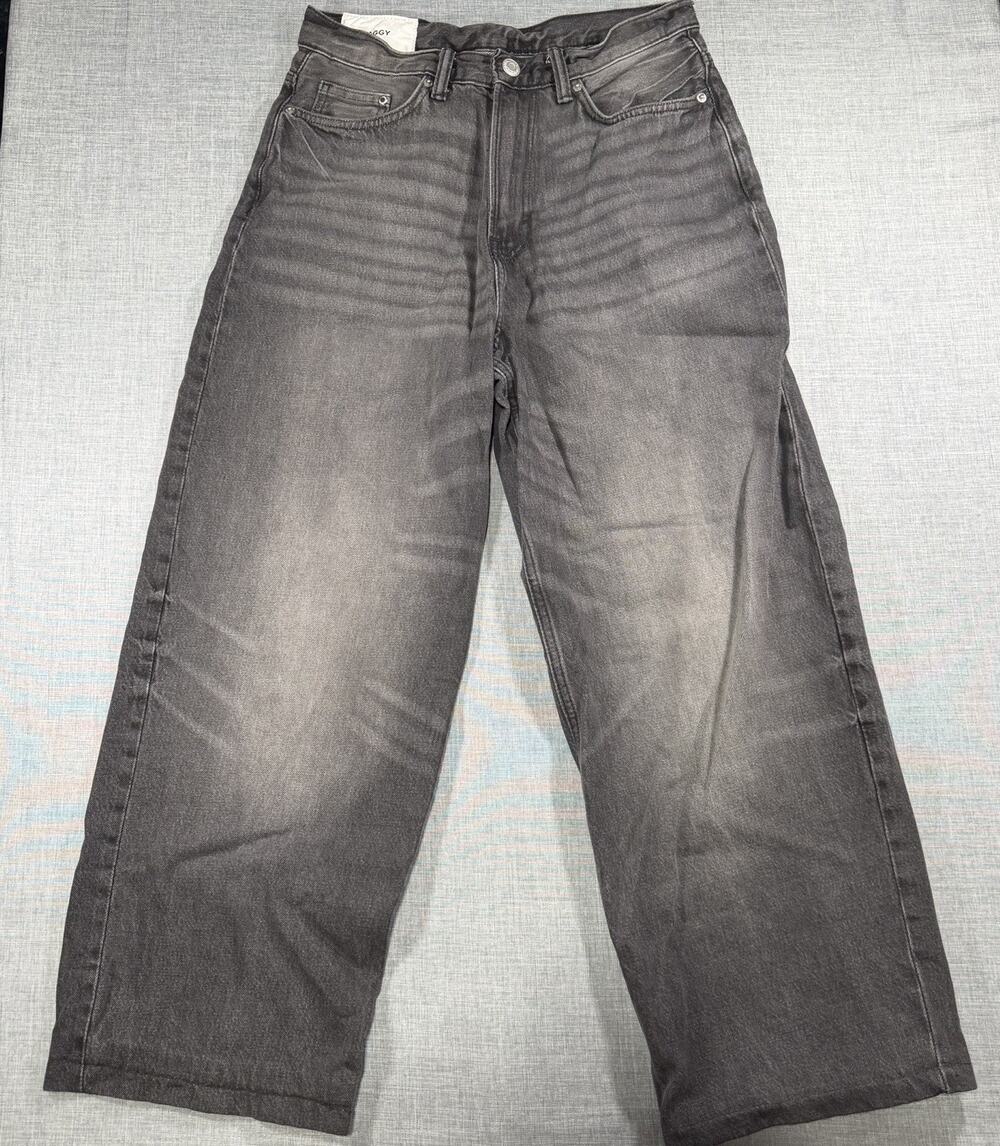 H&M Baggy Fit Jeans Size 28x30 Gray Denim 100% Cotton Gray Black Charcoal